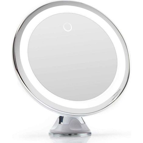 10-fach vergrößernder LED-beleuchteter Kosmetikspiegel mit starkem Saugnapf, USB- oder Batteriebetrieb – Dimmbarer Kosmetikspiegel mit natürlichem Licht für Badezimmer, Luna (Weiß) – Crezuo (1/4)