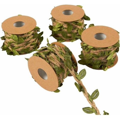 Guirlande de feuilles - 4 rouleaux à suspendre au mur - Plantes artificielles en toile de jute - Pour mariage, maison, jungle - 5 m