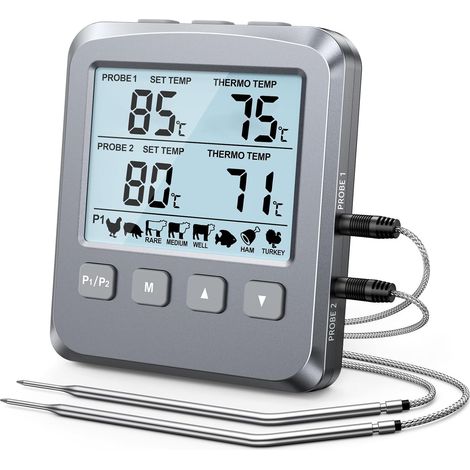 Double Sonde Thermometre Cuisine Numérique, Grand Écran LCD Thermometre Cuisson avec Alarme, Lecture Rapide, Facile à Utiliser, Thermomètre Barbecue Viande pour Grill Fumoir Patisserie Four (1/5)