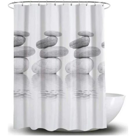 Rideau de Douche Imperméable Antibactérien 3D-Avec 12 Anneaux-Polyester-180 x 180 cm-Gris Galet (1/3)