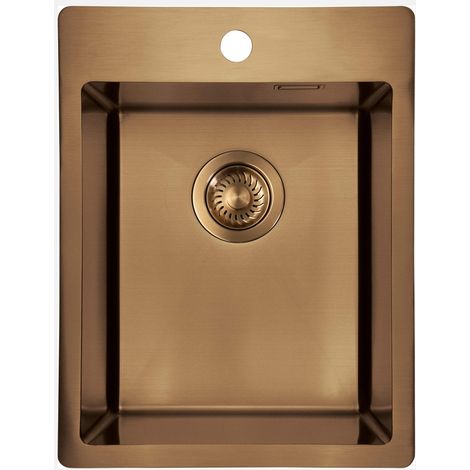 Lavello cucina in acciaio inox con 1 vasca 39x50.5 cm finitura bronzo spazzolato - Olvo Gold