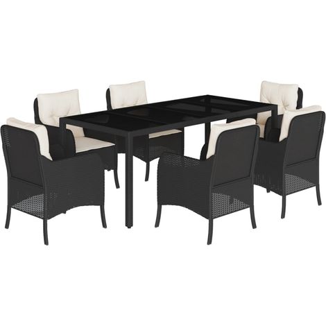 Maison Exclusive - 7-tlg. Garten-Essgruppe mit Kissen Schwarz Pol