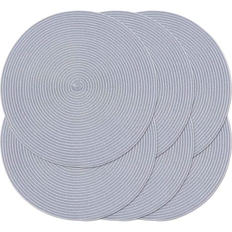 Lot de 6 sets de table ronds de 38,1 cm - Résistants à la chaleur et tressés - Sets de table durables pour intérieure/extérieure - Antidérapants - Sets de table pour salle à manger (Gris'Gris/Blanc 6 (1/5)
