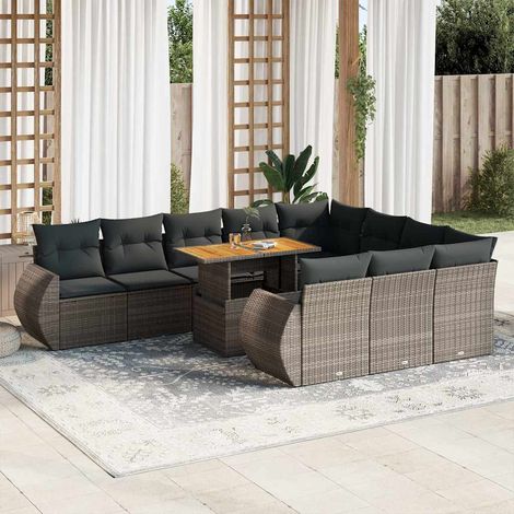 Salon de Jardin en Résine Tressée Gris 11 Pièces avec Table et Coussins, Modulable, Stockage Intégré, Housse Amovible (1/5)