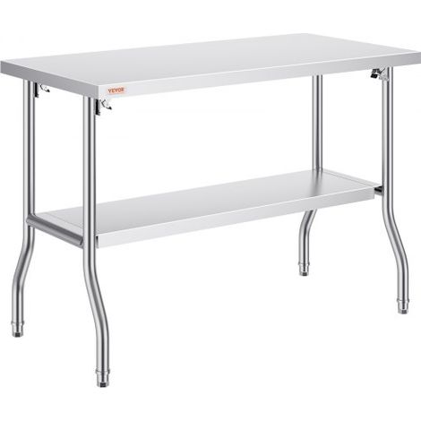 Table de Travail Cuisine Pliante en Acier Inoxydable 2 Étages (1/5)