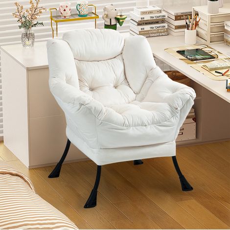 Sillón relax con bolsillo lateral, estructura metálica, 75 x 80 x 85 cm, blanco roto HAVRYA (1/4)