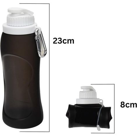 Borraccia pieghevole in silicone - Borraccia in silicone - Borsa per l'acqua - Sostenibile - per attività all'aperto, sport, viaggi e altro - 500 ml - nera (1/4)