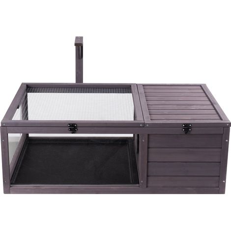 Habitat tortue en bois, enclos 2 pièces avec support lumineux, intérieur/extérieur, pour reptiles (gecko, lézard, serpent), 97x61x33 cm. (1/5)