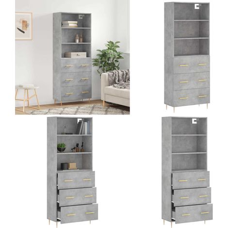 Buffet haut Gris béton 69,5x34x180 cm Bois d'ingénierie - Buffet Design Moderne - Meuble Rangement Gris - Armoire Cuisine - Buffet Haute Capacité - Buffet Salon - Home & Living (1/5)
