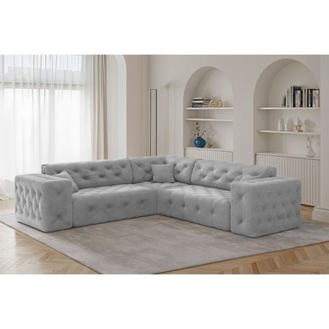 Ecksofa Designersofa CHANTAL in Stoff Moly Hellgrau Seite Universal (1/5)