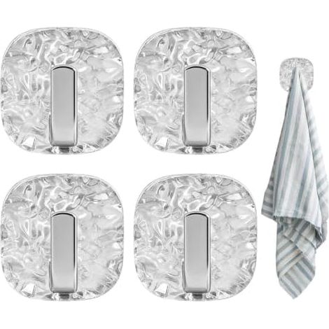 Crochets adhésifs pour serviettes de salle de bain, lot de 4, étanches, porte-clés Crochets muraux adhésifs à motif vagues pour la décoration intérieure (manteau, sac à main, clés, chapeau, sac à dos (1/5)