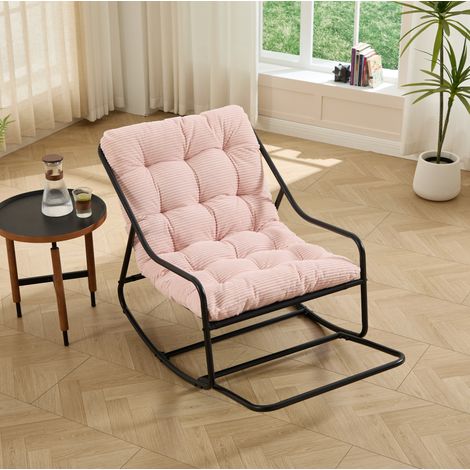 Lettino a dondolo da esterno in acciaio nero con cuscino rosa spesso, 75x116x82 cm, con poggiapiedi (1/5)