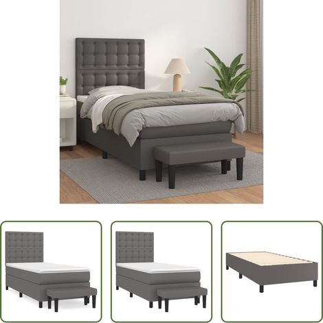 vidaXL Matratze -  Boxspringbett mit Matratze Grau 90x200 cm Kunstleder (1/5)