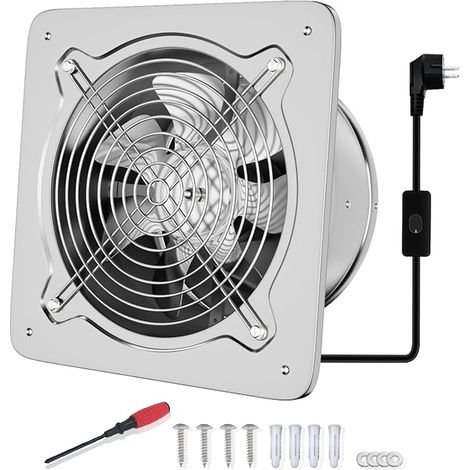 150mm Silent Extractor Fan Metal Anti-Return Valve European Plug Kitchen Bathroom Garage Silver 150mm (1/4)
