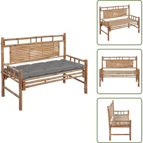 The Living Store Banco de jardín con cojín bambú 120 cm - Banco de bambú
