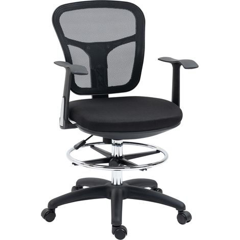 Chaise de bureau ergonomique, chaise d'ordinateur 95-115 cm avec accoudoirs et repose-pieds, maille, noire, pour bureau et télétravail