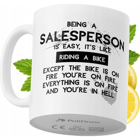 Lustige Kaffeetasse mit witzigem Textdesign für Verkäufer – ideal für Geburtstage, Namenstage, Feiertage und besondere Anlässe. Hochwertige Tasse für Zuhause, Büro und Arbeit. Farbe: Weiß, 330 ml.