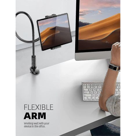 Support de tablette flexible à bras articulé pour lit - Fixation flexible pour tablette compatible avec le lit - Noir (1/3)