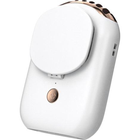 Mini ventilador de cuello colgante con espejo de maquillaje, manos libres, sin aspas, recargable, portátil, 3 velocidades, con soporte plegable, ideal para el hogar, la oficina y actividades al aire l