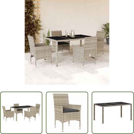 Table de jardin - Ensemble à manger de jardin avec coussins 5 pcs rotin et verre (1/5)