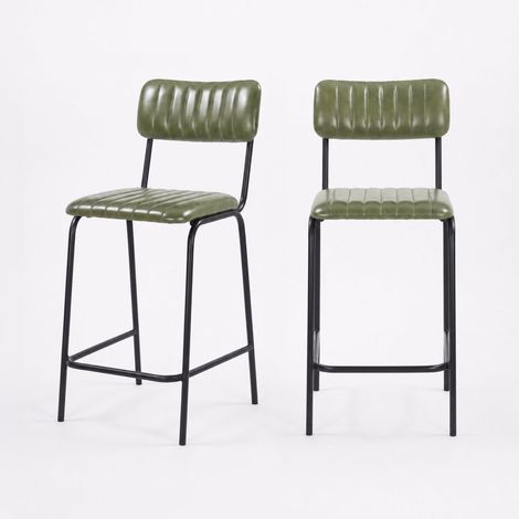Lot de 2 chaises pour îlot central 65 cm en cuir de buffle vert - Arsène (1/5)