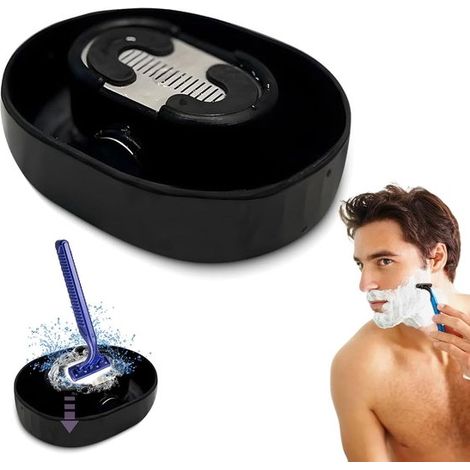 Filiyano-Nettoyant pour rasoir - Nettoyant pour rasoir homme - Rasoir portable - Convient à la plupart des rasoirs - Vendu à l'unité (Noir) (1/5)