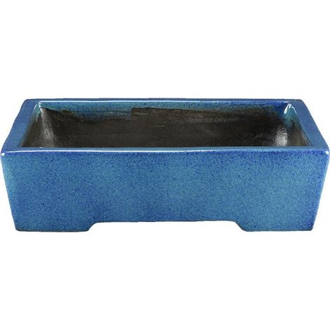 Vaso per bonsai rettangolare in gres smaltato blu 36x24x10 cm - TY66a