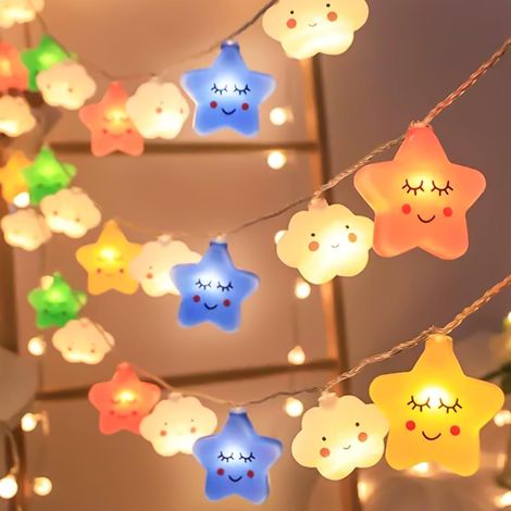 Guirlande lumineuse LED - 300 cm - 20 LED - blanc chaud - nuages - veilleuse féerique - petites étoiles (1/4)