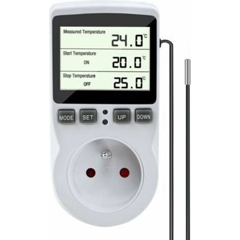 Prise Thermostat, Regulateur de Temperature, Chauffage Refroidissement Thermostat, Regulateur Numérique Thermostat avec Sonde, LCD Prise Contrôleur de Température pour Terrarium Aquarium Serre (1/5)