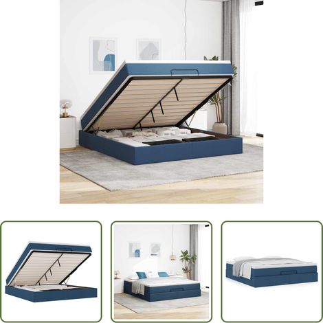 vidaXL Stauraum - Ottoman-Bett mit Matratze Blau 160x200 cm Stoff (1/5)
