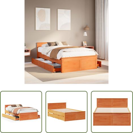 vidaXL Holzbett ohne Matratze - Massivholzbett ohne Matratze mit Kopfteil Braun 120x200 cm (1/5)