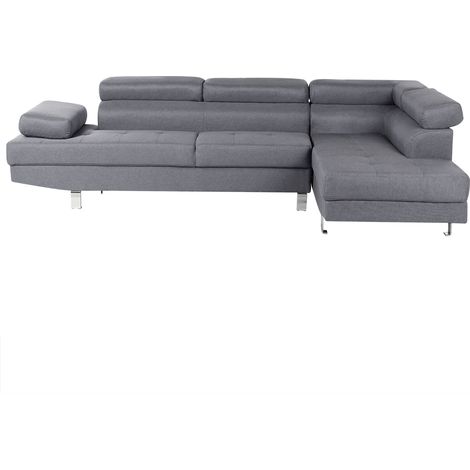 Sofá esquinero con reposacabezas y apoyabrazos ajustables en forma de L de tela gris Norrea (1/5)