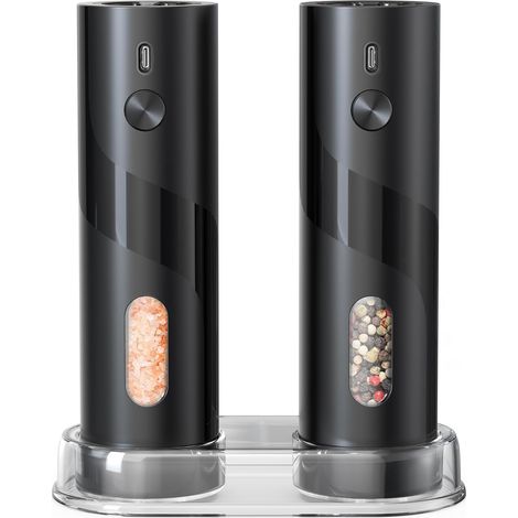 Moulin À Sel Et Poivre - Rechargeable Par USB - Réglage De La Granulométrie - Remplissage Par Le Haut - Acier Inoxydable - 110 Ml - Avec Éclairage LED - Lot De 2 (1/5)