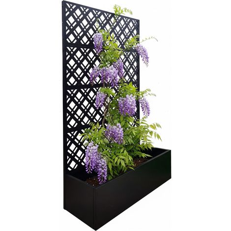 Relaxdays Planter with Trellis, Diamond Design, HWD: 180x110x40 cm, Privacy Screen & Flower Box, Metal, Black (1/5)