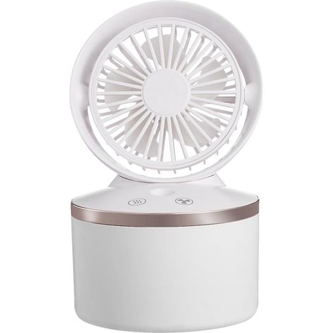 Tragbarer Tischventilator mit Sprühfunktion und 280-ml-Wassertank, USB-Anschluss. Drei Geschwindigkeitsstufen und zwei Sprühmodi. Ideal für Zuhause, Büro oder jeden anderen Raum. Weiß. (1/5)