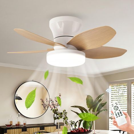 Ventilateur de Plafond avec Télécommande avec Éclairage Salon Dimmable Silencieux Luminaire Ventilateur Plafonnier À 5 Pales Moteur DC Lampe Ventilateur de Chambre, Réversible-White-Wood-65CM (1/5)