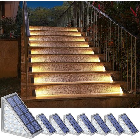NIORSUN Lot de 6 lampes solaires d'extérieur pour escaliers, étanches IP67, éclairage LED blanc chaud automatique pour jardin, allée, escaliers, terrasse, sol