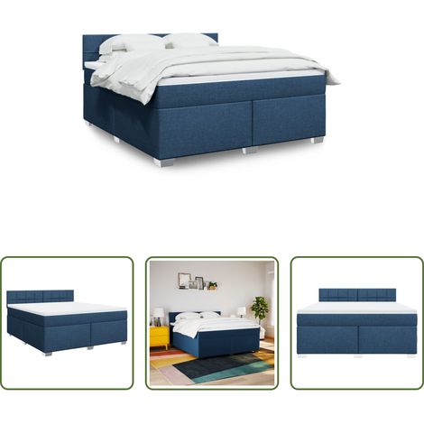 vidaXL Surmatelas -  Sommier à lattes de lit avec matelas Bleu 180x200 cm Tissu (1/5)