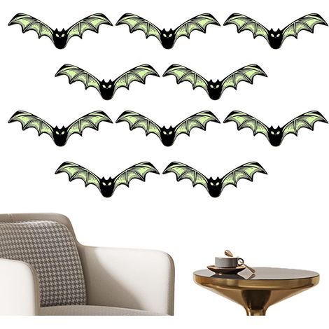 Décoration Murale Chauve-Souris Halloween Décor Lumineux Pour Porche 10 Décorations Gothiques Effrayantes pour Porte d'Entrée Salle de Classe Salle de Bain Chambre Porche Jardin Fête (1/5)