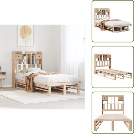 The Living Store Cama con estantería sin colchón madera maciza de pino 90x200 cm - Cama sin colchón