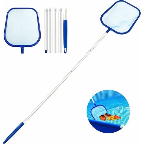 Red de aterrizaje de superficie, rastrillo de hojas profundas y herramienta de limpieza de red de skimmer de aluminio telescópico ajustable de alta resistencia para piscina/fuente/tanque (1/5)
