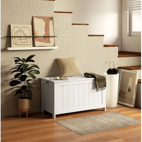 Mueble baúl infantil con tapa y asas grande blanco OKMYHOME (1/5)