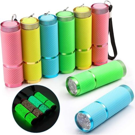 Set di 8 torce fosforescenti con 9 LED, impugnatura rivestita in gomma, mini torcia a LED fluorescente, lampada portatile in alluminio per feste, escursioni, campeggio, in 4 colori