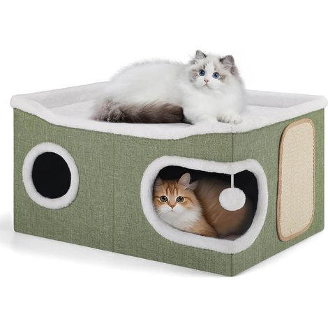 1 - Niche Pliable - Maison pour Chat - 2 Couches avec Griffoir et Balle - Pour Grands Chats et Animaux - Vert - 61x45x32 cm (1/5)