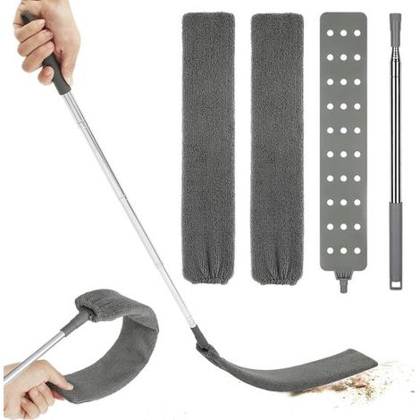 Plumeau rétractable avec manche télescopique de 250 cm, brosse flexible pour poussière et recoins, avec 2 housses microfibre lavables, pour plafond et espaces difficiles d’accès (1/5)