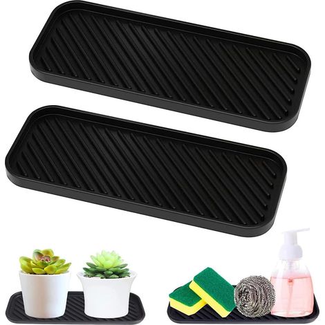 2 Pices Porte Eponge Silicone Support (noir) D'vier De Cuisine En Silicone Organisateur D'vier En Silicone Tapis D'gouttement En Silicone Pour Ran