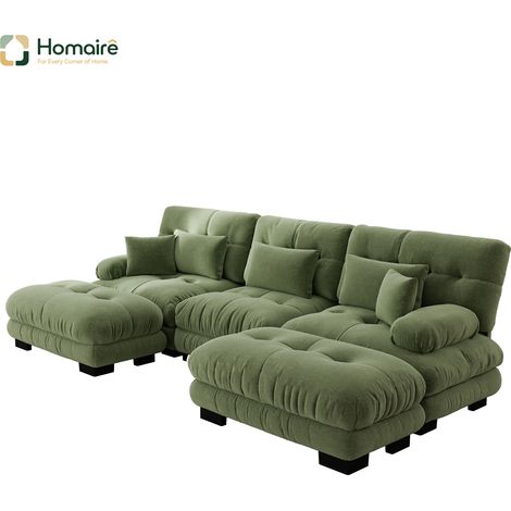 Canapé modulable en chenille vert avec accoudoirs 313 x 145 x 81 cm HOMAIRE (1/5)