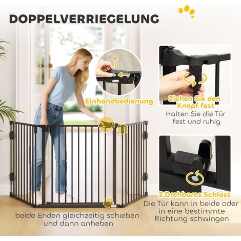 Barrière de sécurité pour chien autoportante et ajustable, 202,5 x 76 cm, pliable, parfaite pour portes, escaliers, cuisines et couloirs. 3 panneaux, couleur noire. (1/4)