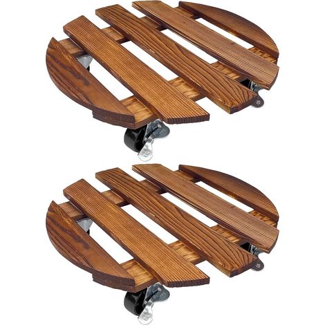 Porte Plante a roulettes, Supports de Pots de Fleurs à roulettes, Support Plante Exterieur, Plateau Roulette Plante, Socle de Rempotage à roulettes Fleurs Bois Massif, Capacité Charge 80kg