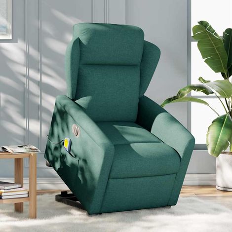 Maison Exclusive - Poltrona Alzapersona Massaggiante Elettrica Verde Scuro Tessuto